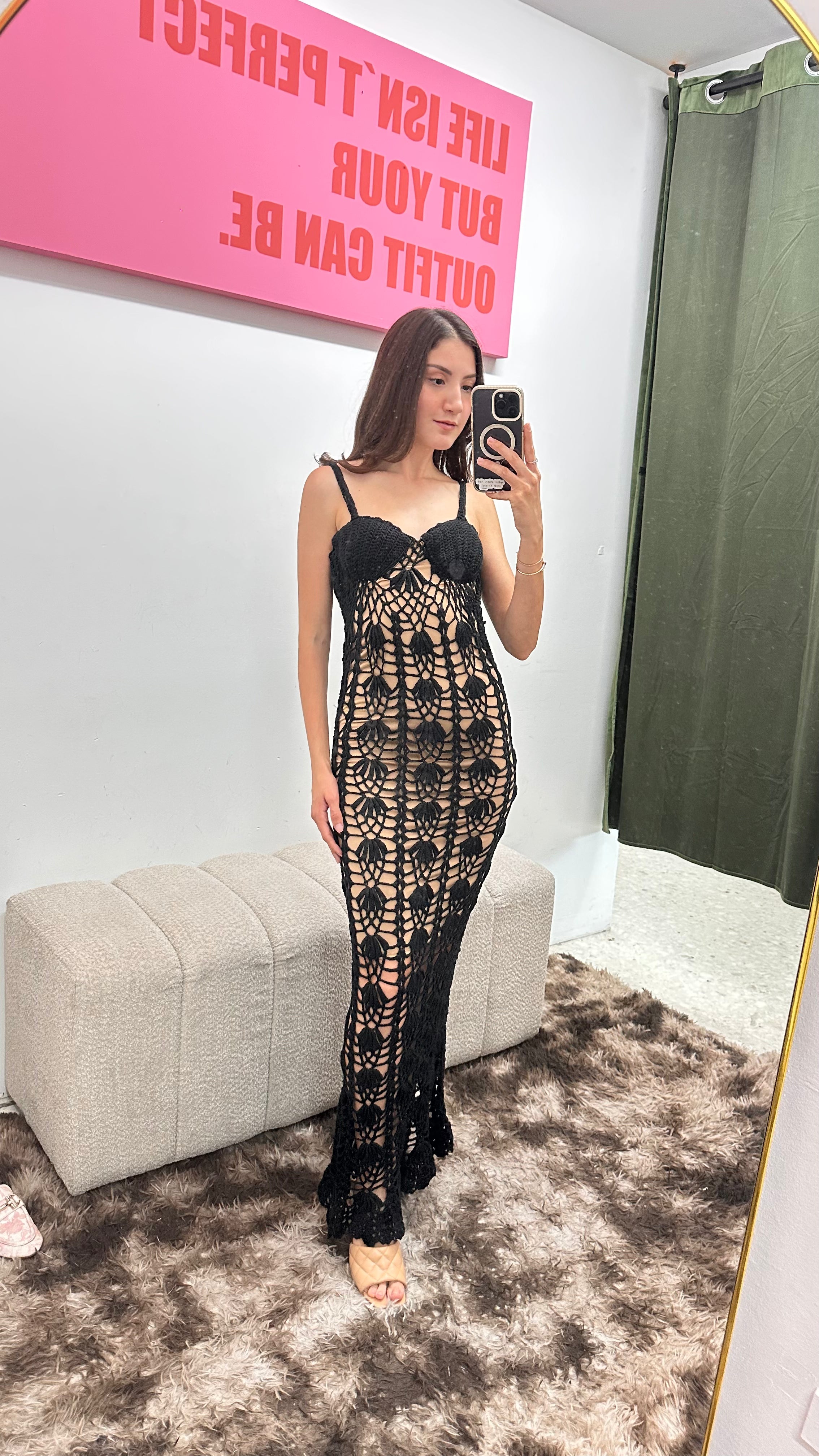 Black crochet dress