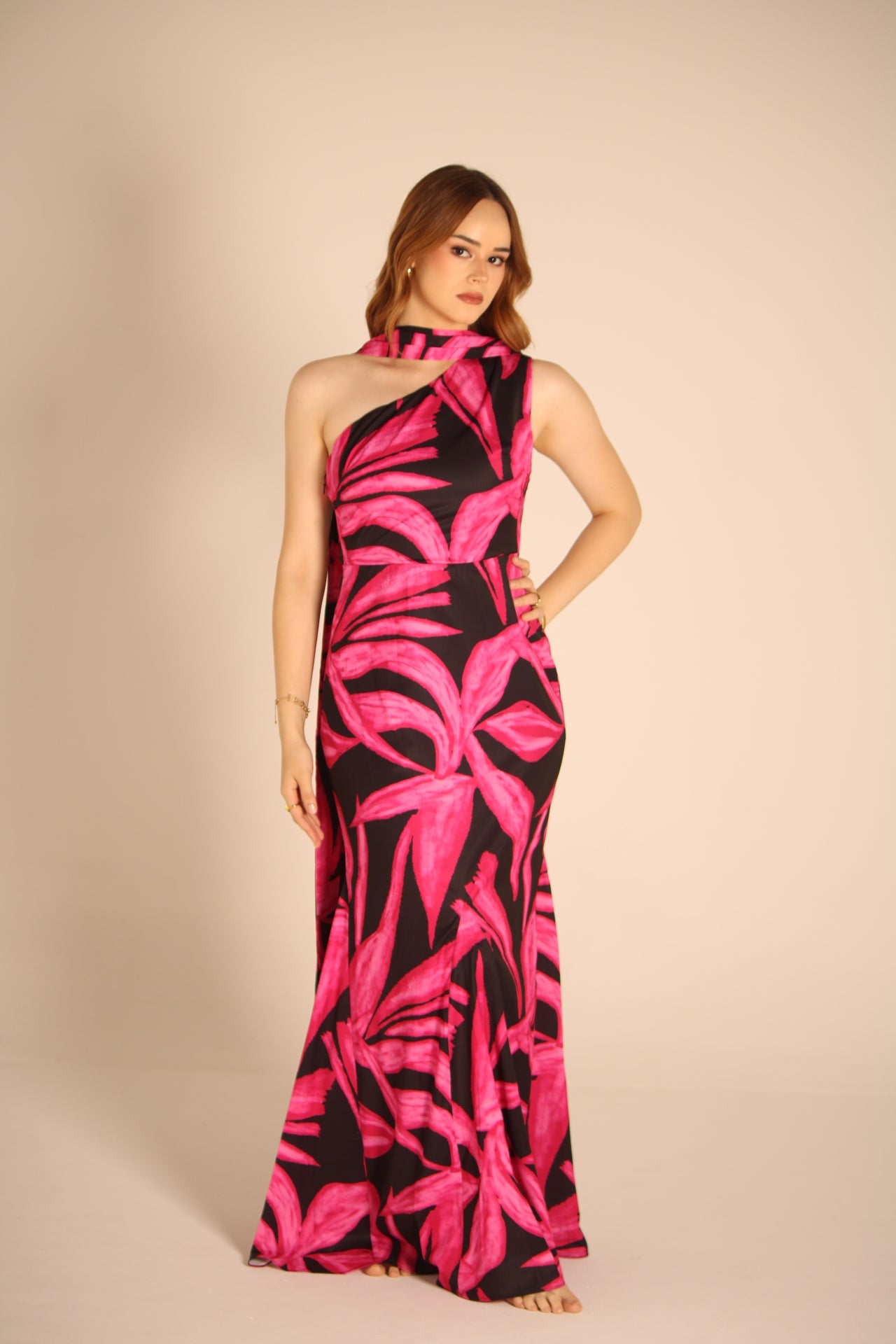 Tropical black and pink dress
